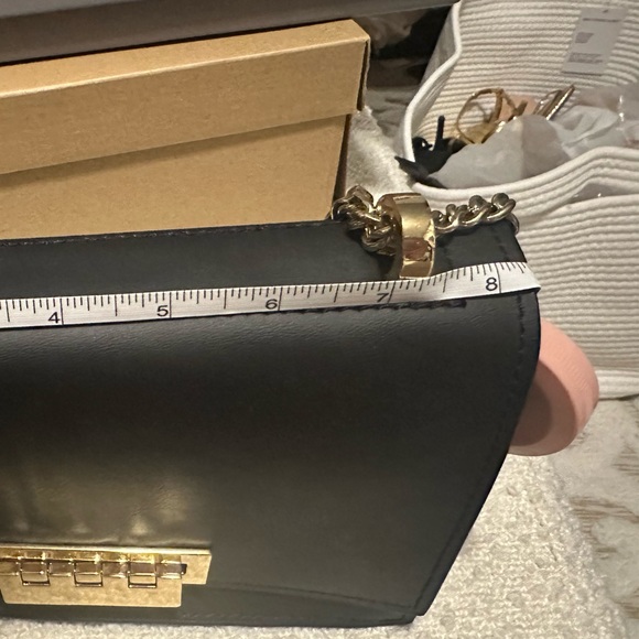 Zac Posen NWOT medium black Earthette Leather gold Chain Bag Accordion style - Picture 9 of 10